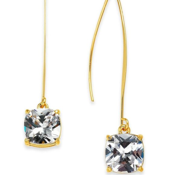 Inc Gold-Tone Cubic Zirconia Square Linear Drop Earrings - Picture 1 of 3